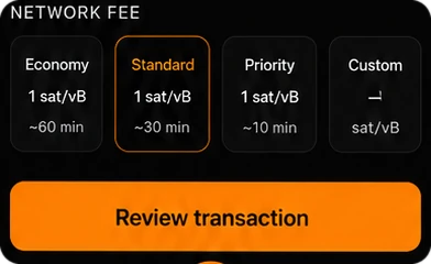 Network fee selection in the bit21 wallet